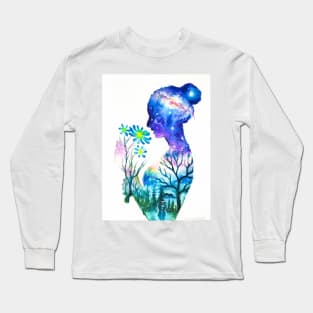 Girl with blue flower Long Sleeve T-Shirt